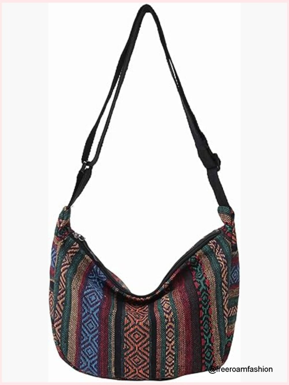 Small Hobo Crossbody Bag, Woven Fabric, Adjustable Strap, Vintage Boho Style